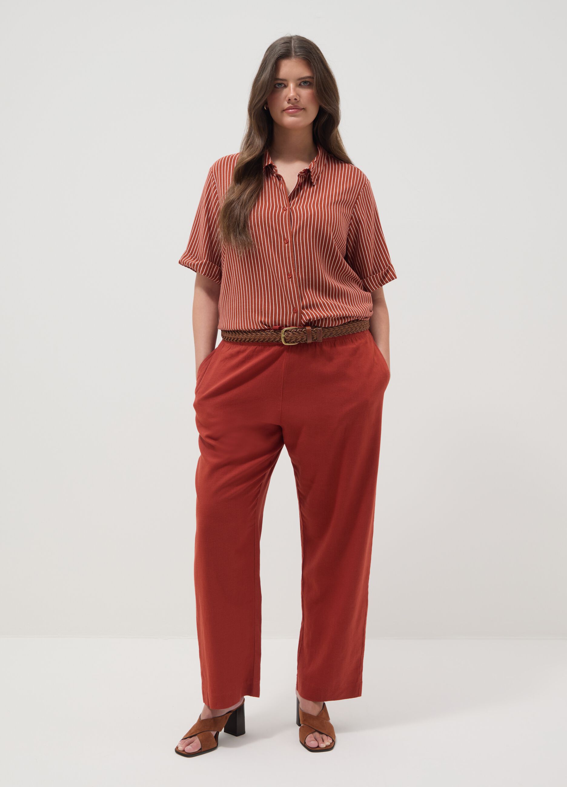 Multicolour striped regular-fit viscose and linen blend shirt