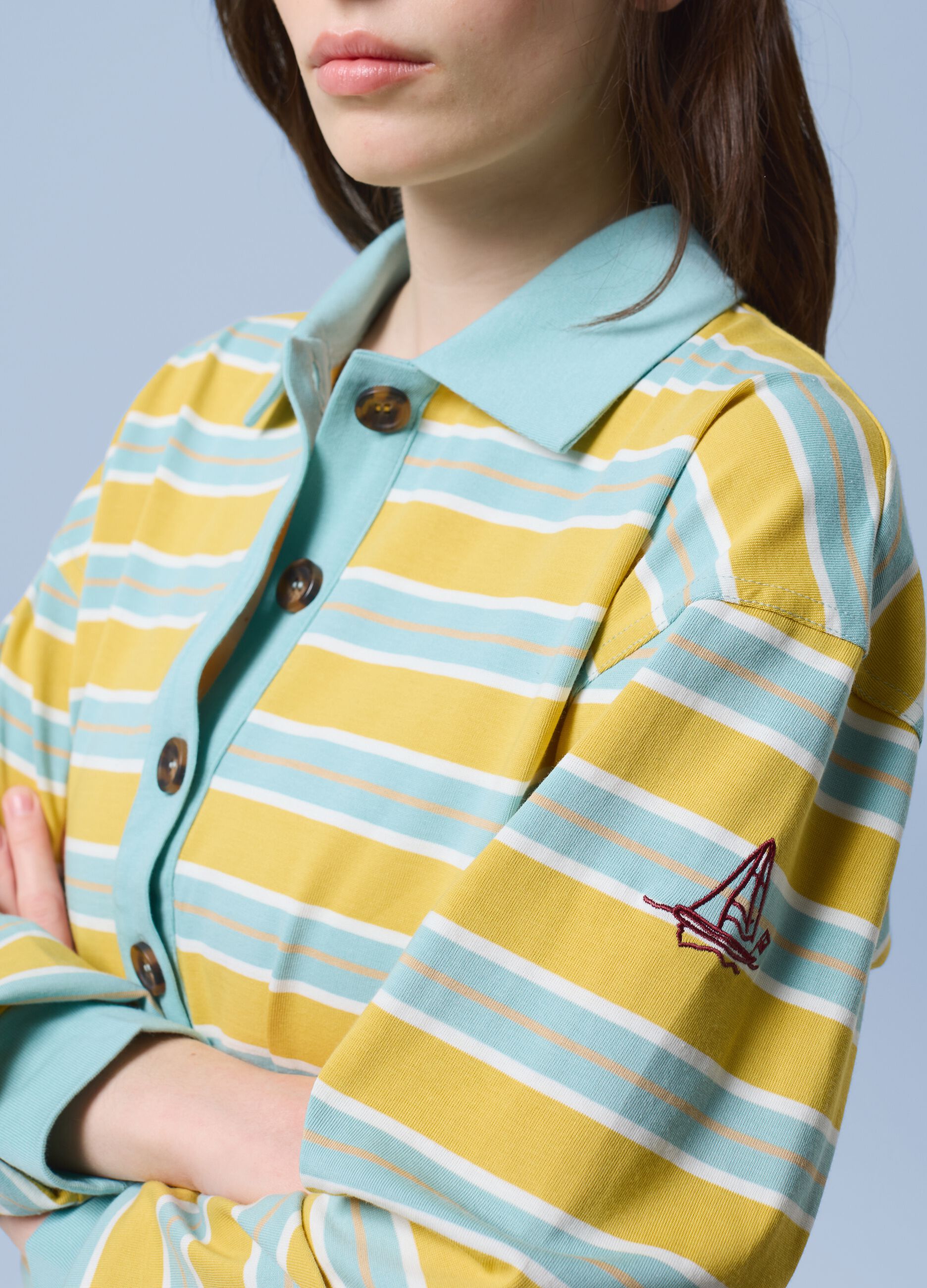 Gestreiftes ALTAVIA SAILING Langarm-Poloshirt aus reiner Baumwolle