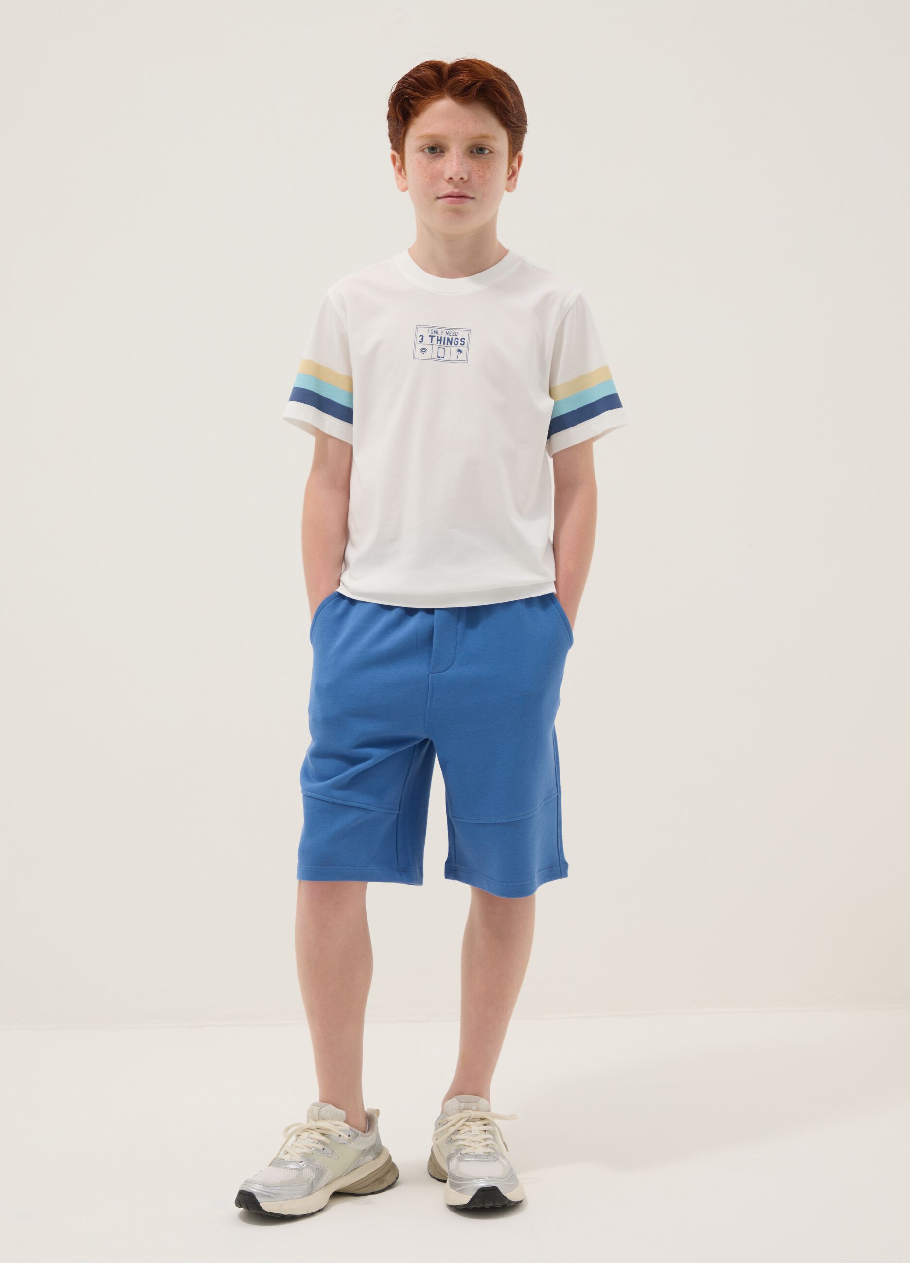Boys' blue pure cotton shorts, comfort fit