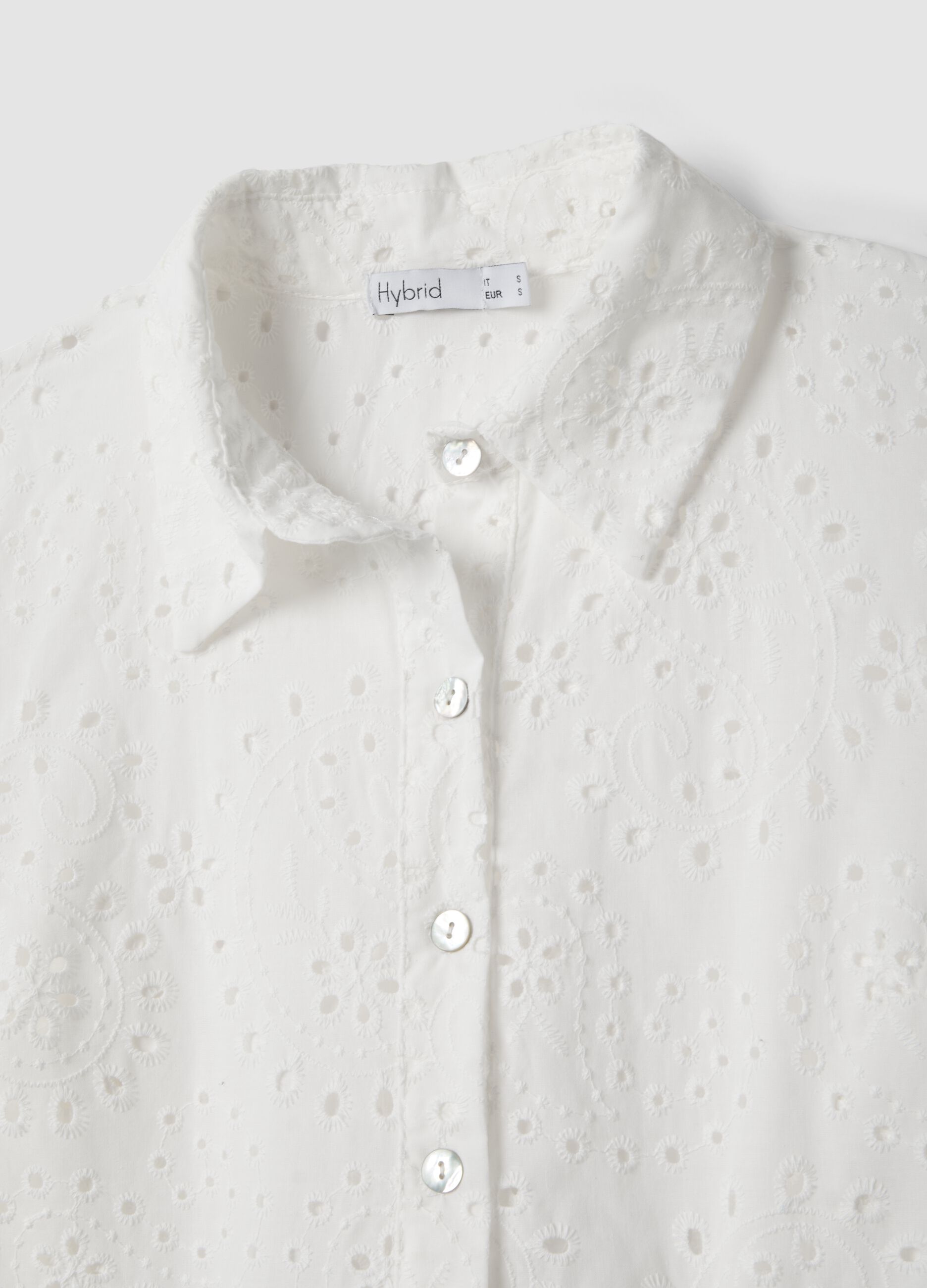 White midi broderie cotton dress with braided belt