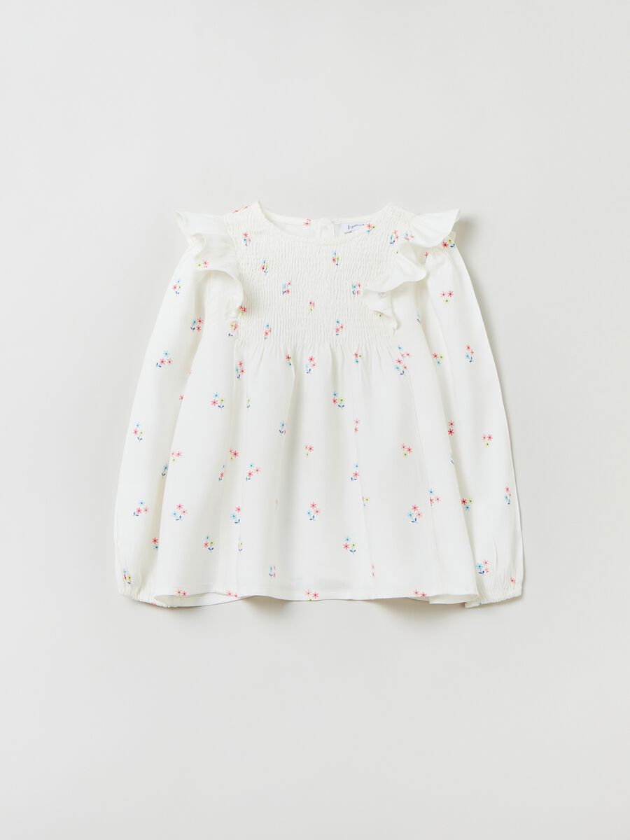 Shirt with floral pattern and ruffles_0