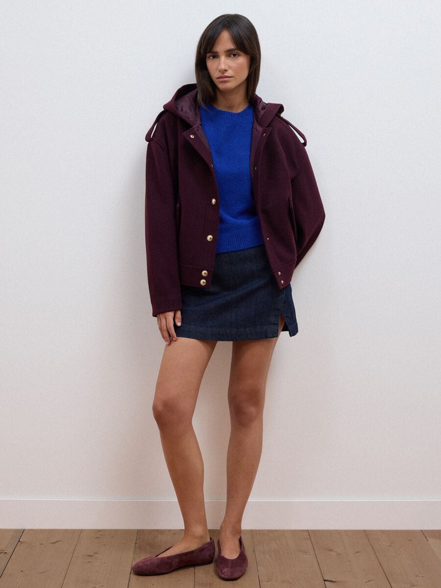 Purple hooded jacket with press-stud fastening_1