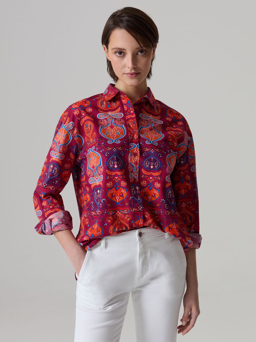 Cotton shirt with folk print_0