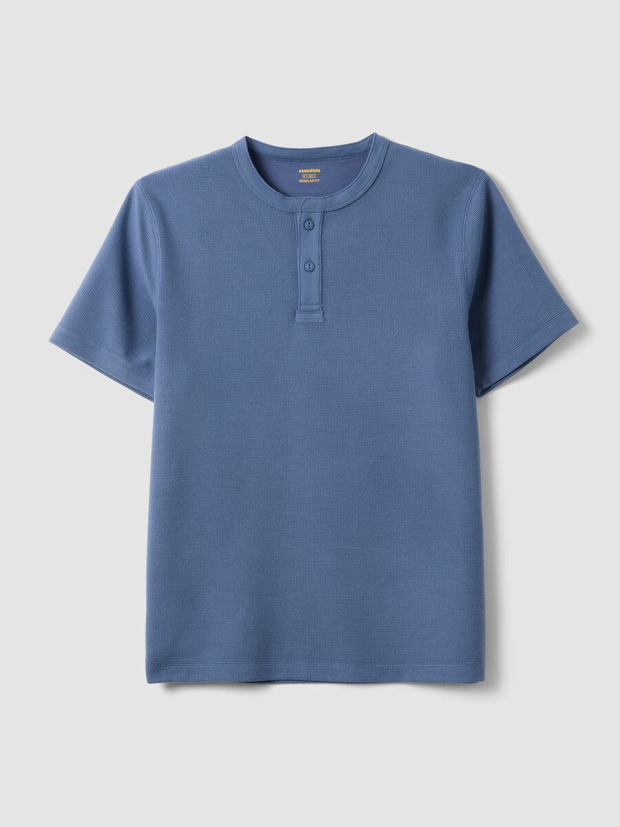 Blue short-sleeve regular fit t-shirt with seraphim collar_4