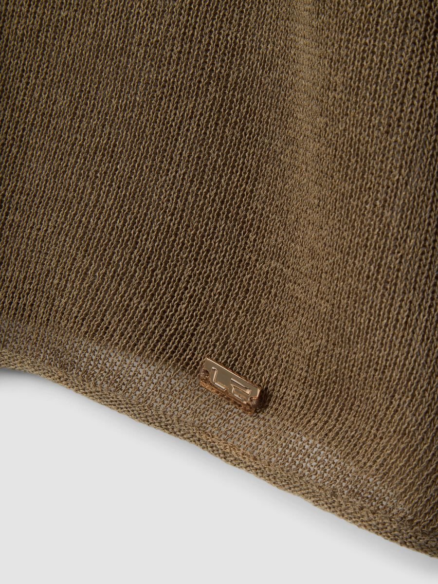 Brown oversized lyocell and linen blend V-neck jumper_1