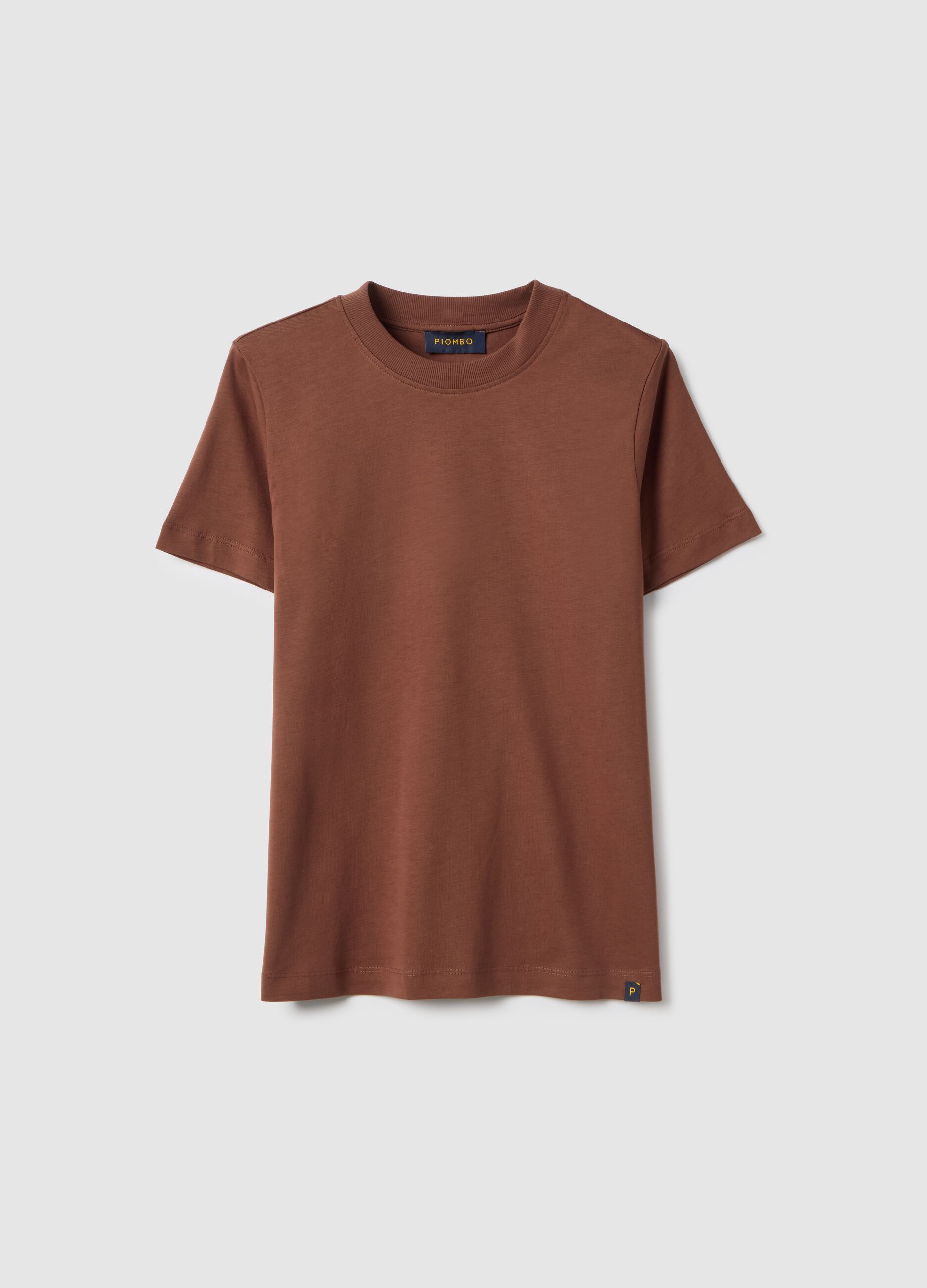 Brown crew neck pure cotton regular fit T-shirt