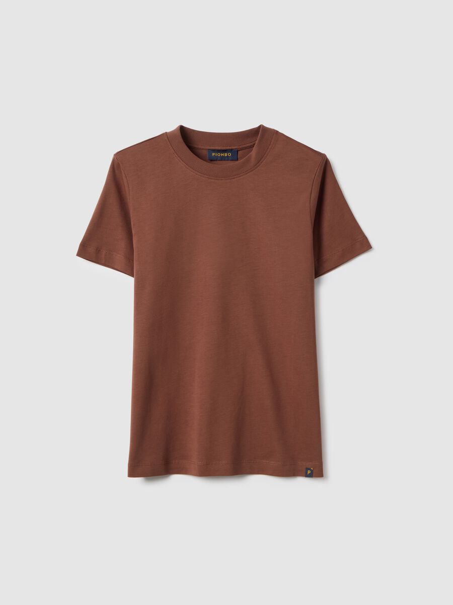 Brown crew neck pure cotton regular fit T-shirt_0
