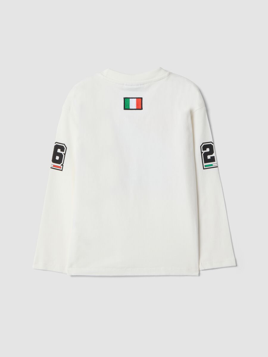 T-shirt bianca in cotone elasticizzato con stampa Ducati per bambino_1