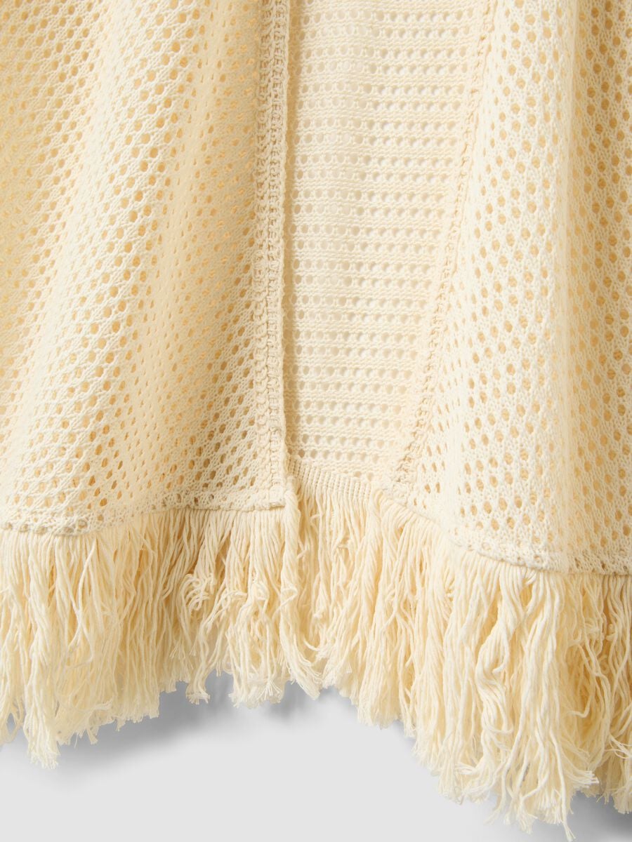 Beige crochet viscose-blend cardigan with fringes_5