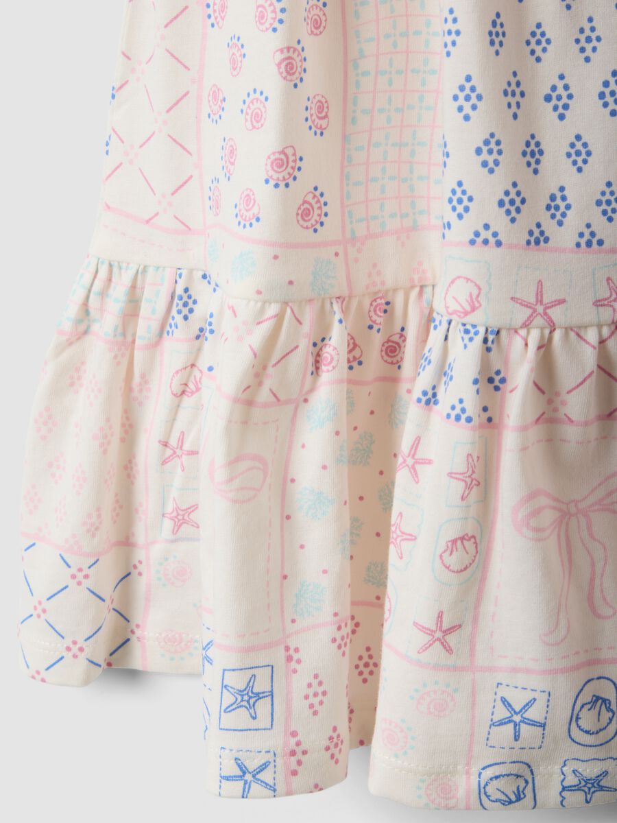 White and pink pure cotton girls&rsquo; dress, regular fit with printed pattern_3