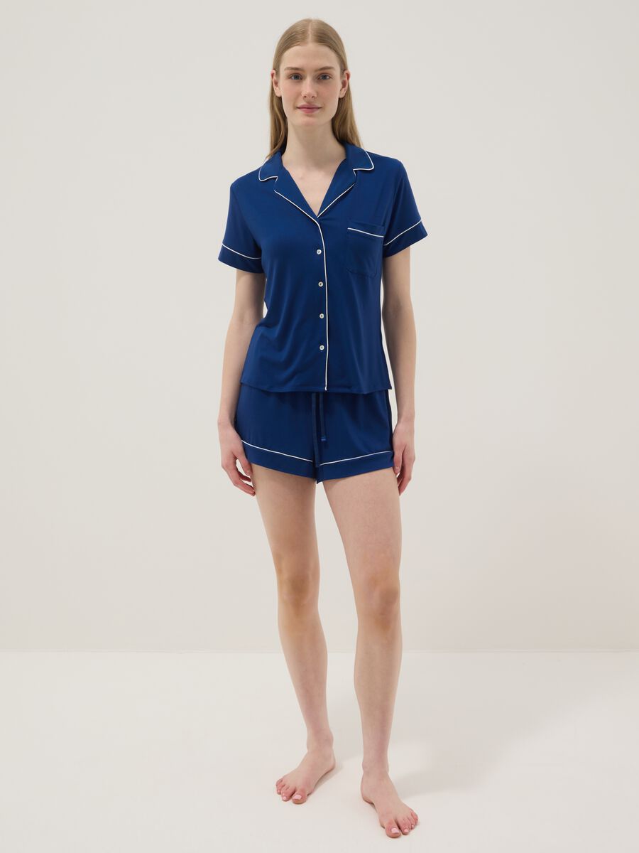 Blaue Stretch-Viskose-Mischung Pyjama-Top im Regular Fit_1