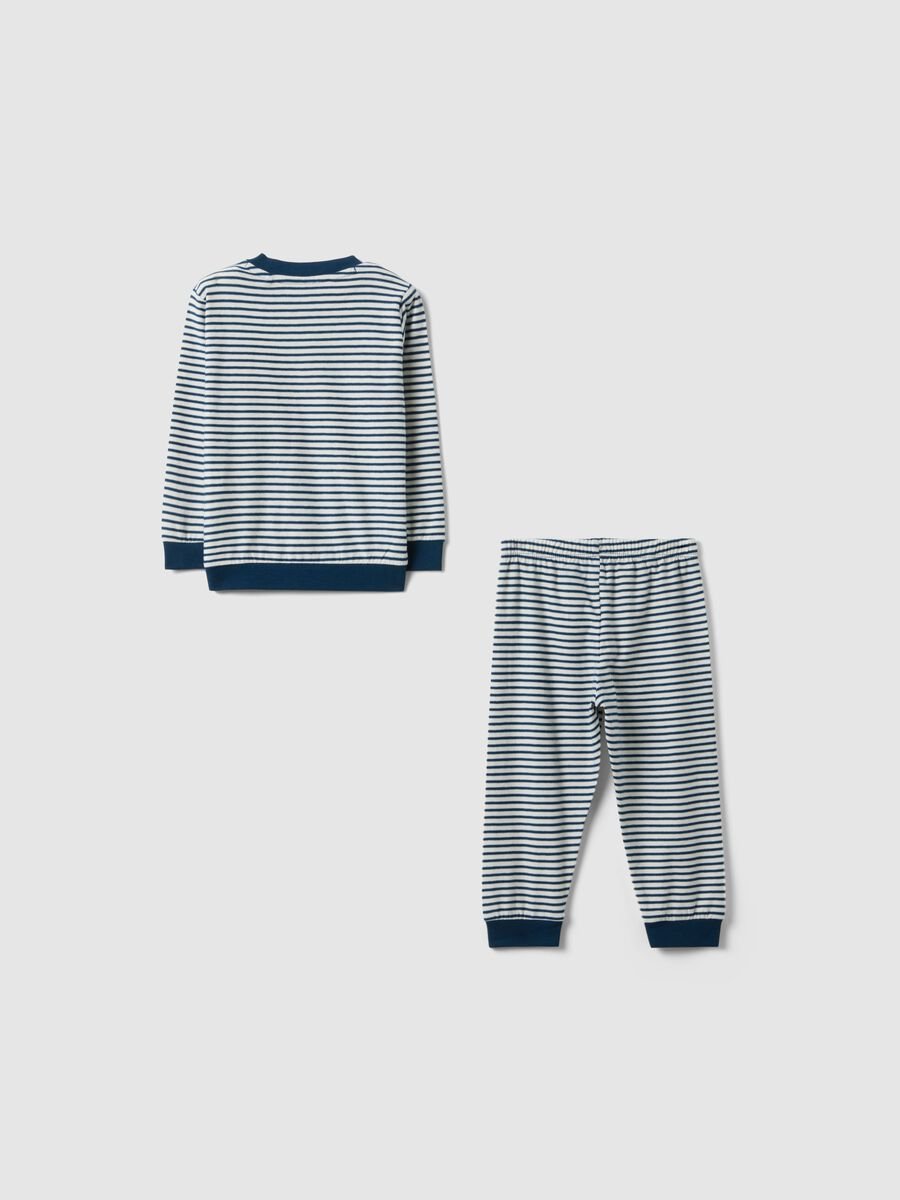 Pigiama in puro cotone a righe multicolor da neonato con stampa_1