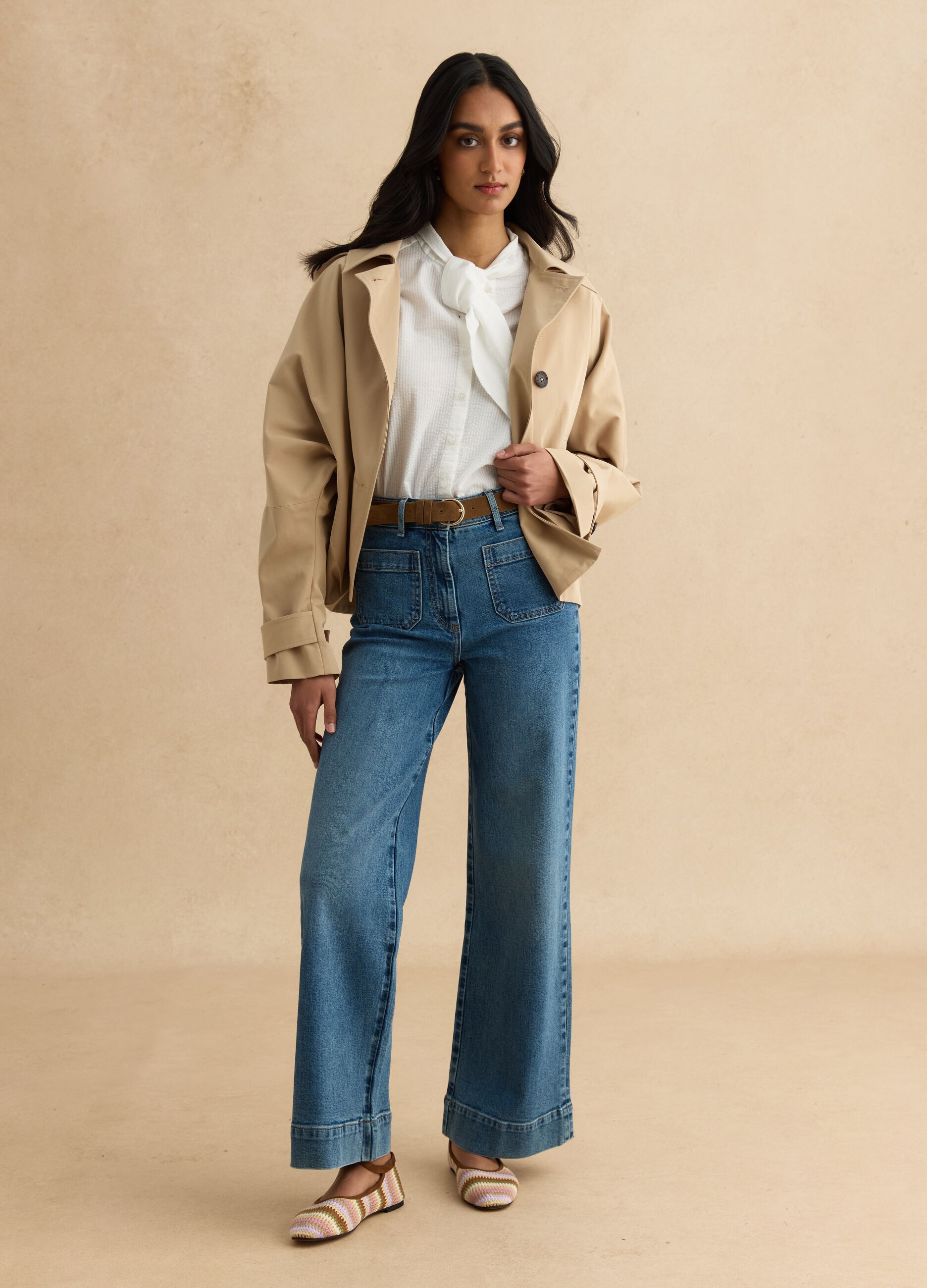 Stretch denim cotton trousers regular fit