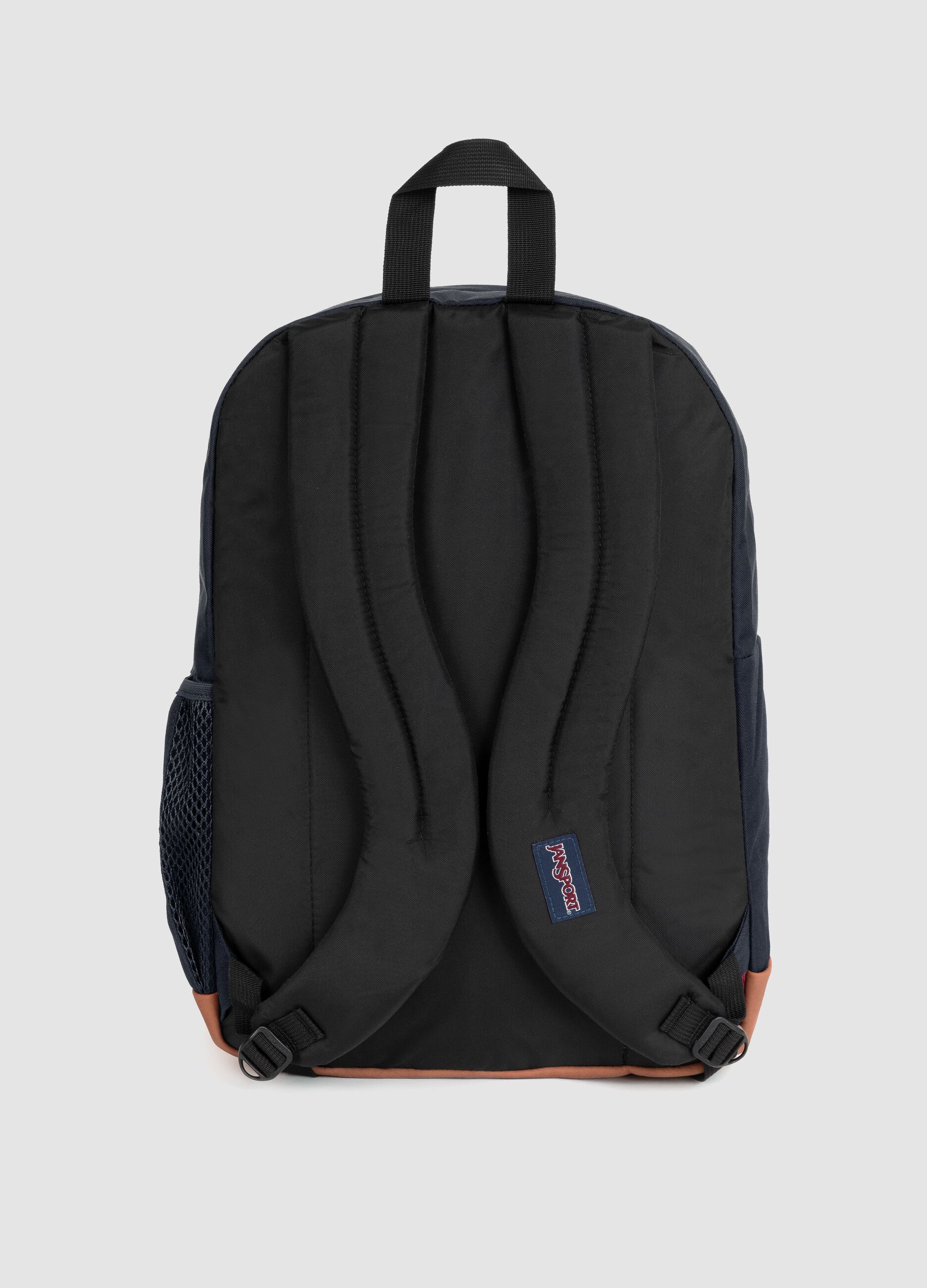 Zaino blu con fondo marrone e tasche esterne