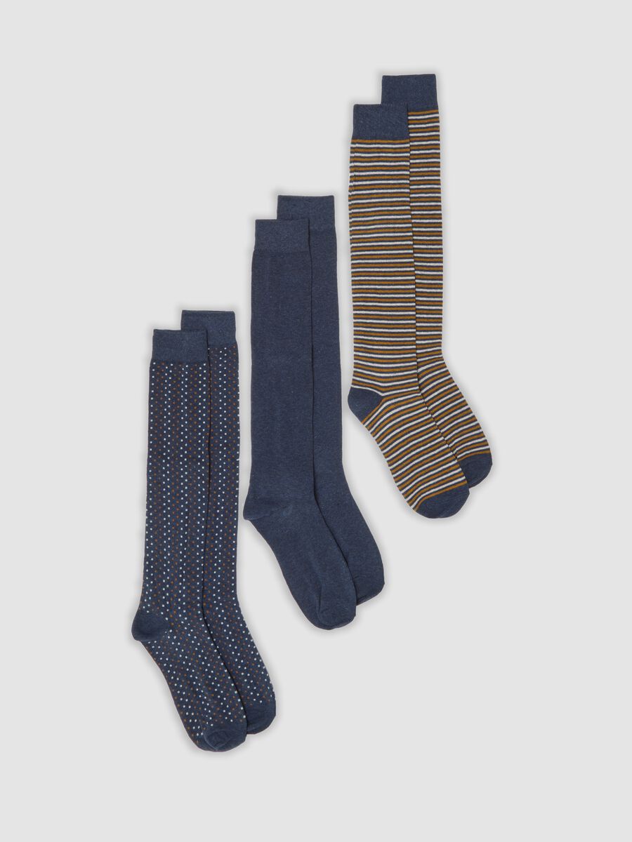 Tripack di calze lunghe blu melange in cotone organico elasticizzato_0