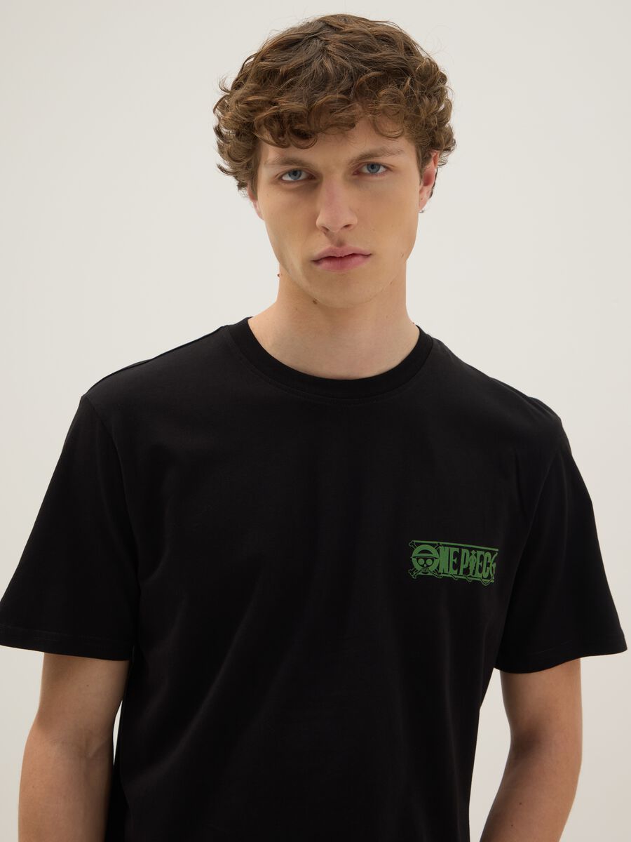 Schwarzes T-Shirt mit One Piece-Print aus reiner Baumwolle, Relaxed Fit_3