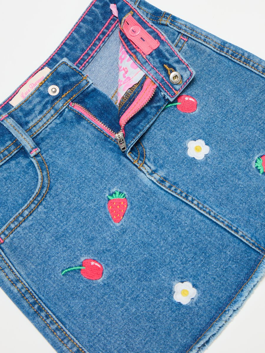 Denim miniskirt with fruit embroidery_2