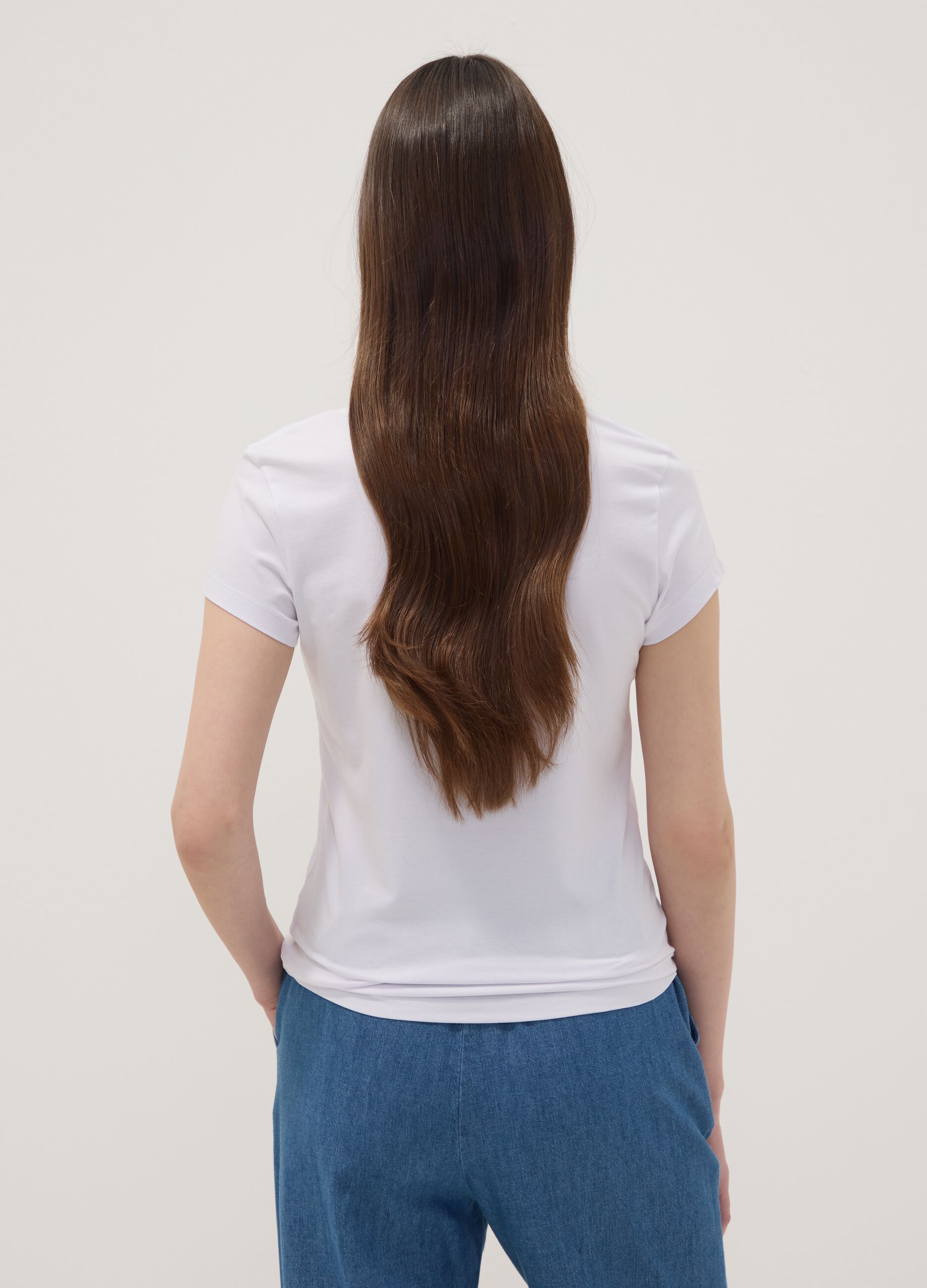 Wei&szlig;es T-Shirt aus elastischer Baumwolle mit Rundhalsausschnitt, Regular Fit