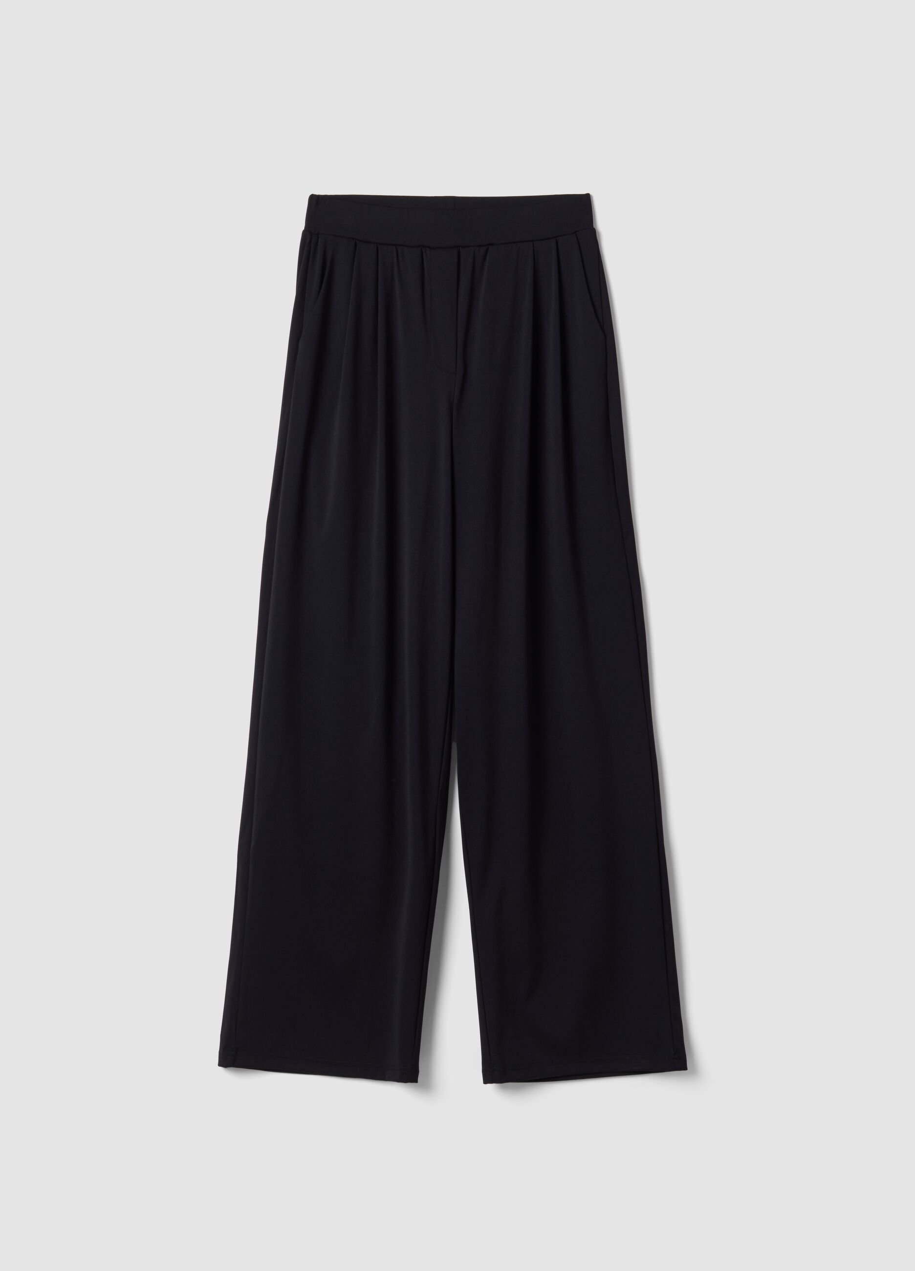 Blue stretch wide-leg trousers