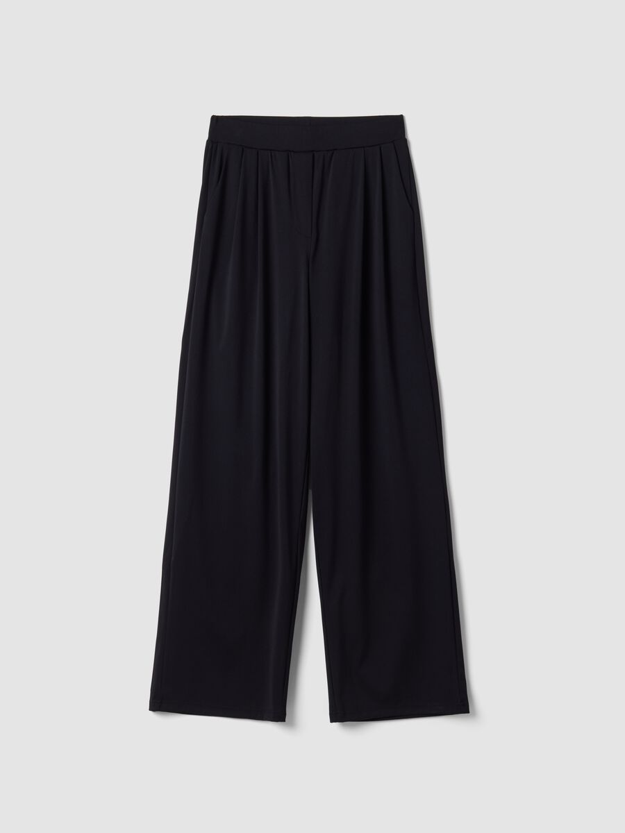 Blue stretch wide-leg trousers_4