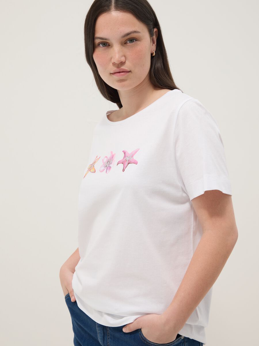 Wei&szlig;es T-Shirt aus reiner Baumwolle mit Print, Regular Fit_3