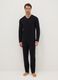 Black long sleeve pyjamas with a V-neck in pure cotton, regular fit_0