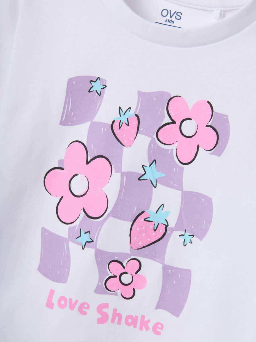 Girls' white pure cotton T-shirt regular fit with print_2