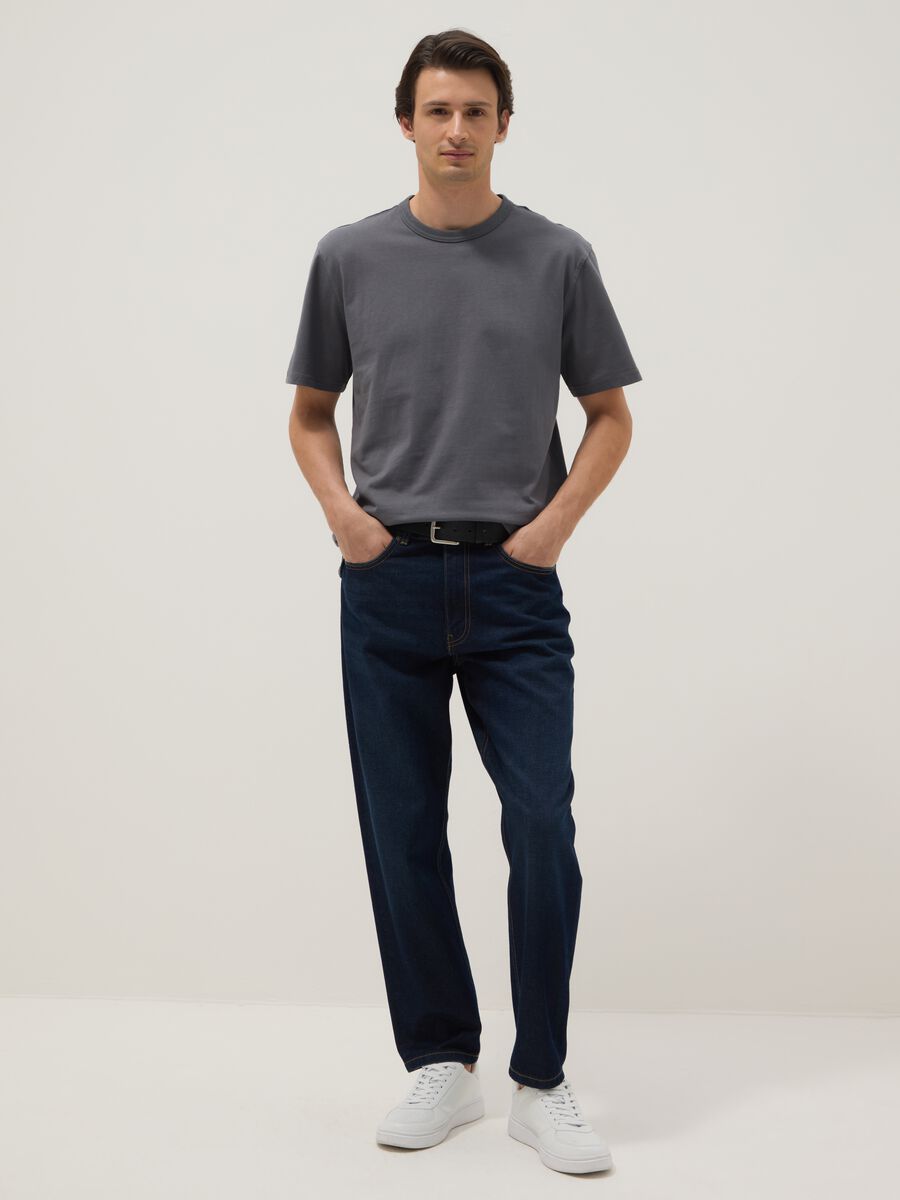 Grey crew neck T-shirt in pure cotton with relaxed fit_1