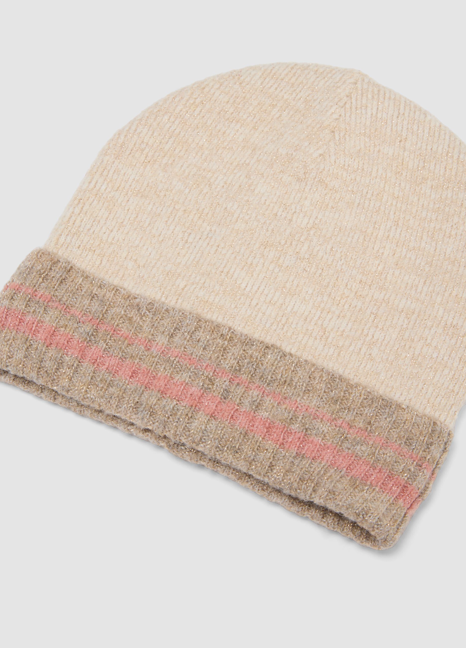Set cappello e muffole beige in tessuto elasticizzato