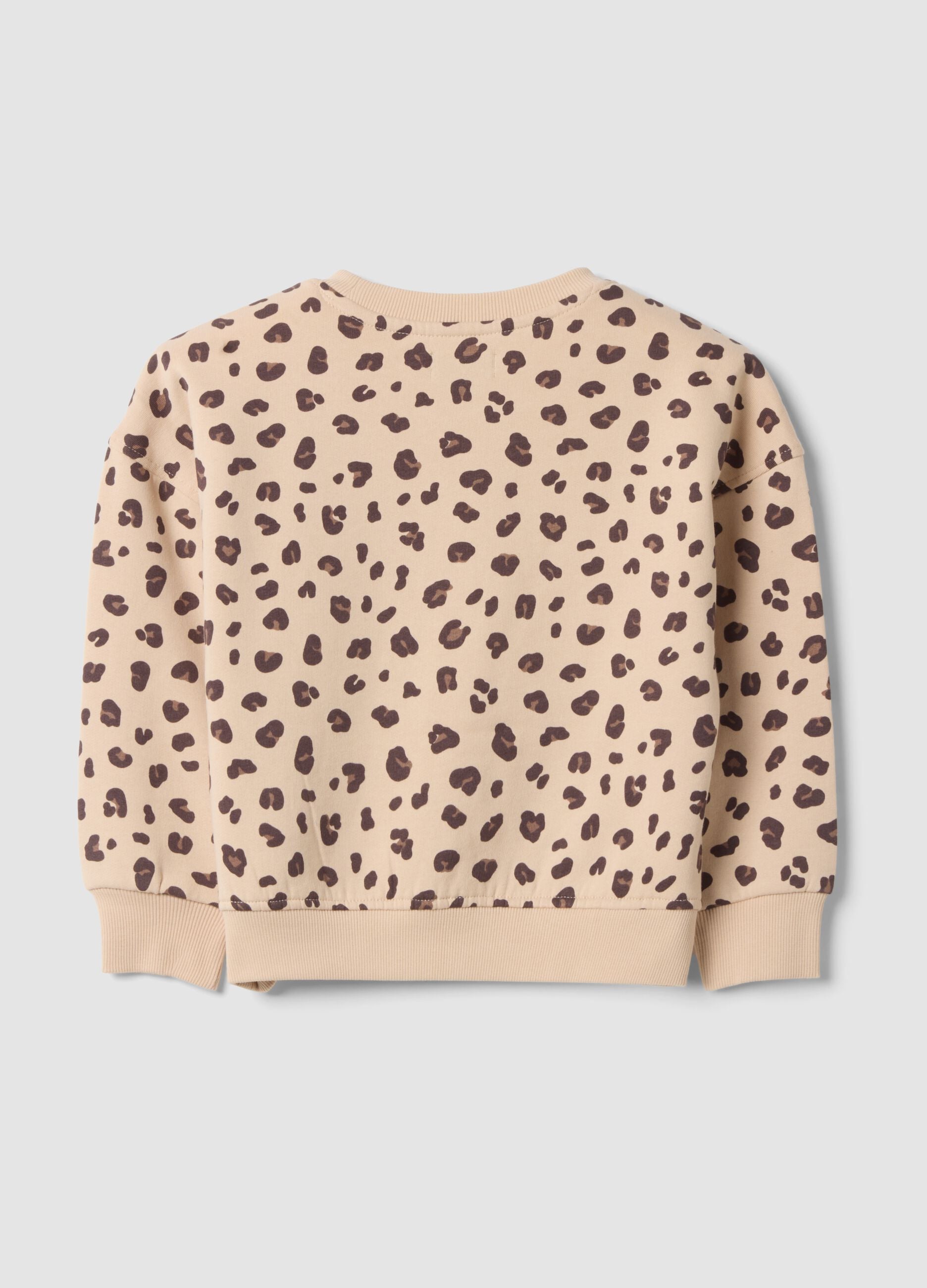 Beige pure cotton crew-neck sweatshirt with animal print