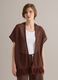 Brown fringed mesh-knit viscose-blend cardigan_1