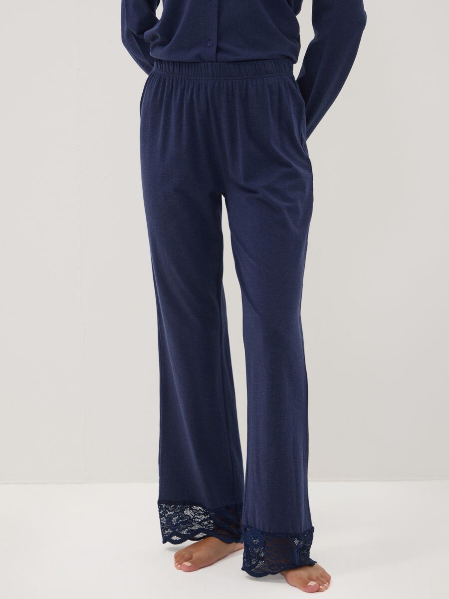 Blue pyjama trousers in cotton, lyocell and stretch wool_1
