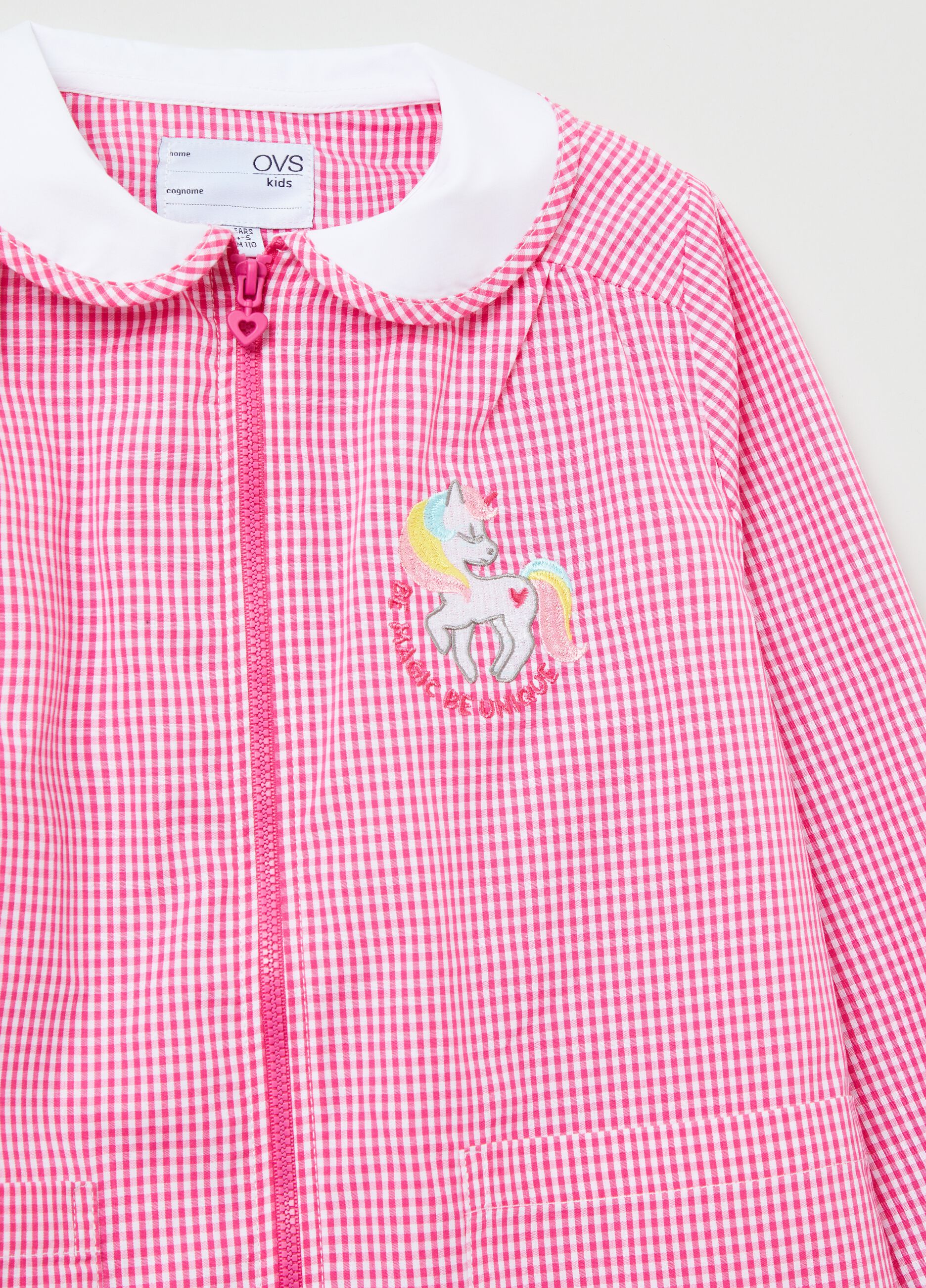 School smock with embroidered unicorn and zip_2
