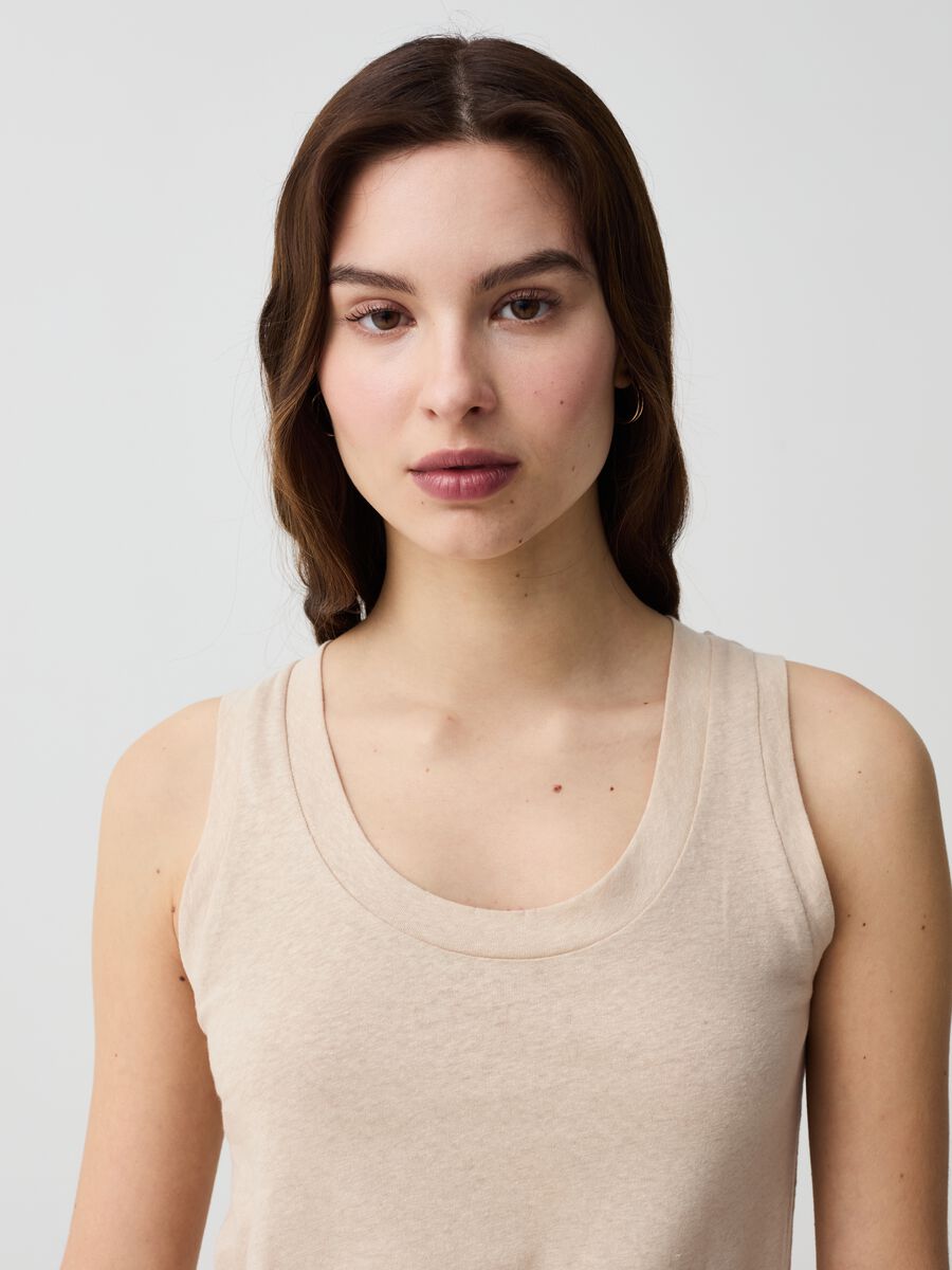 Camiseta de tirantes de lino y algodón con cuello redondo_1