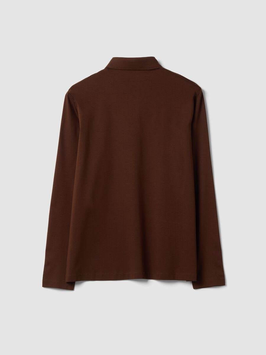 Brown long-sleeved pure cotton polo_2