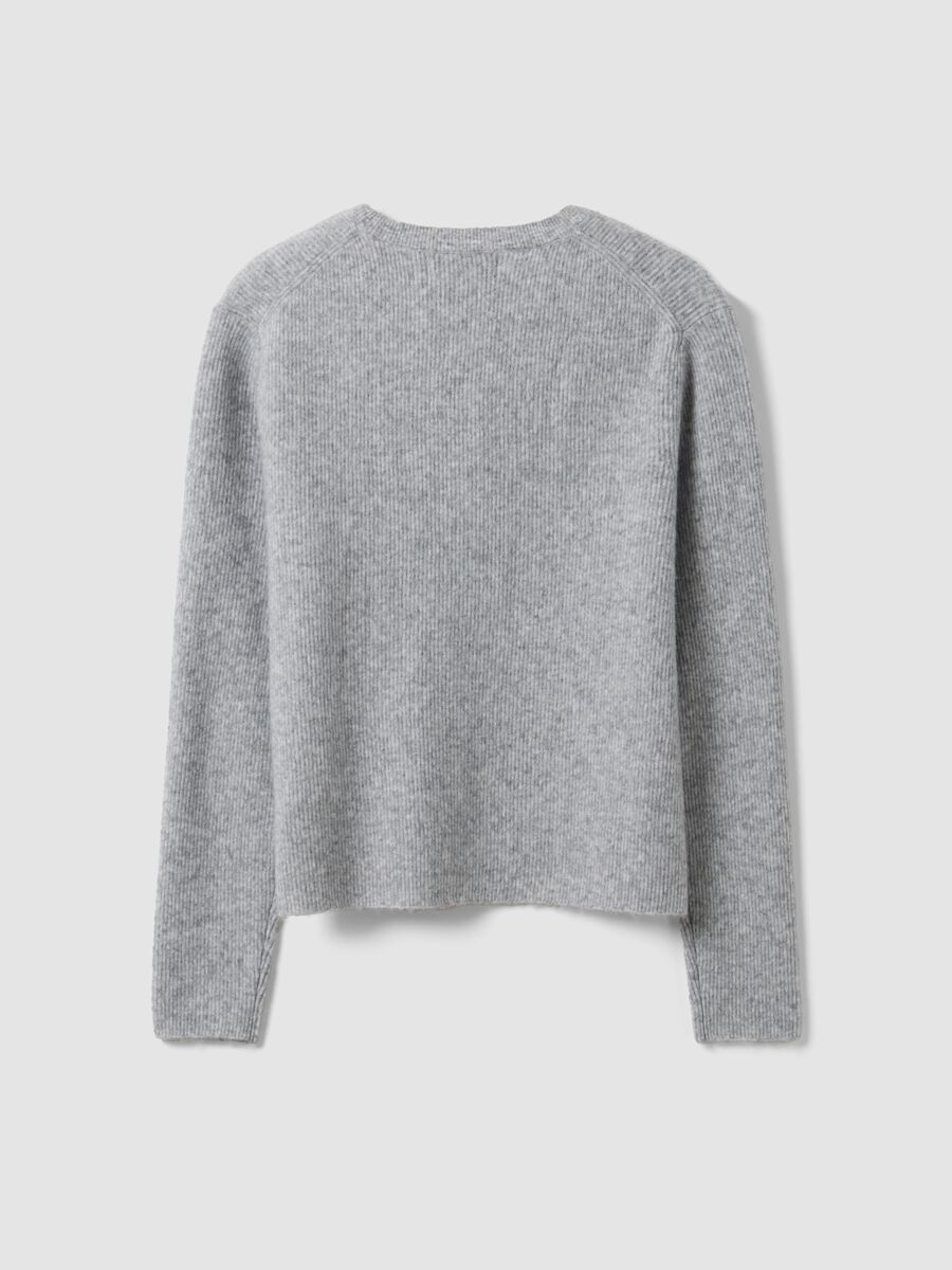 Grey crew-neck cardigan in lyocell and wool blend, oversized fit_2