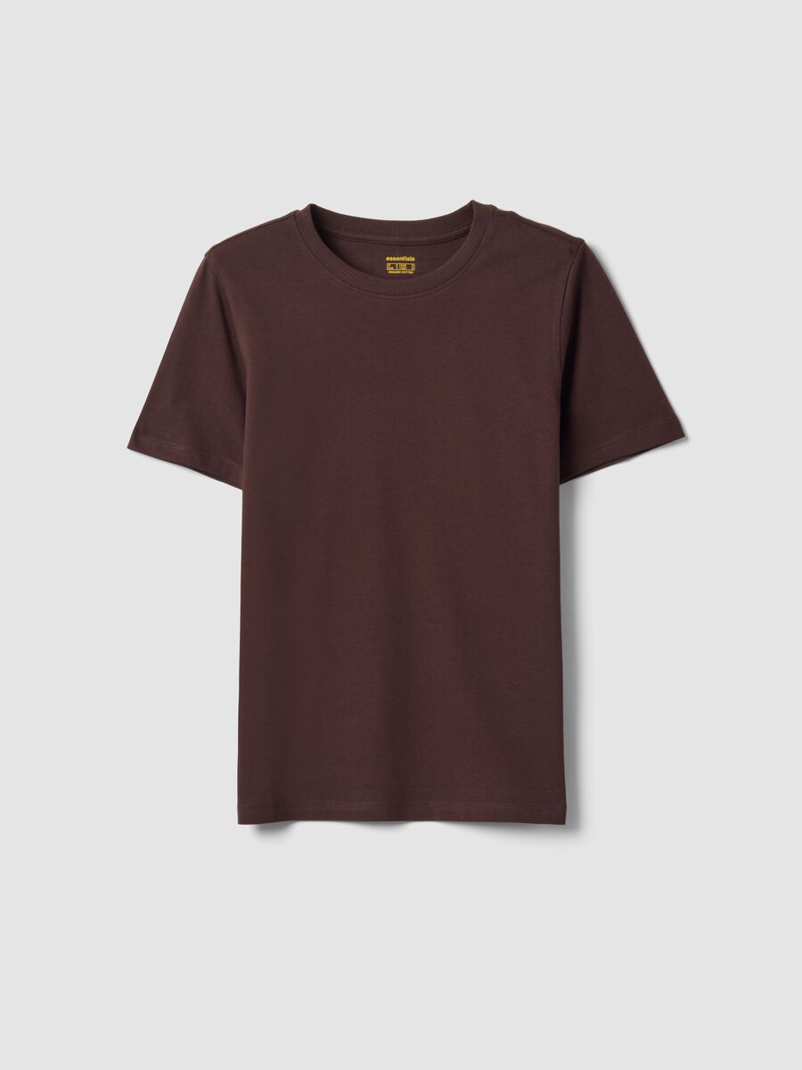 Brown crew-neck T-shirt in pure organic cotton, regular fit_0