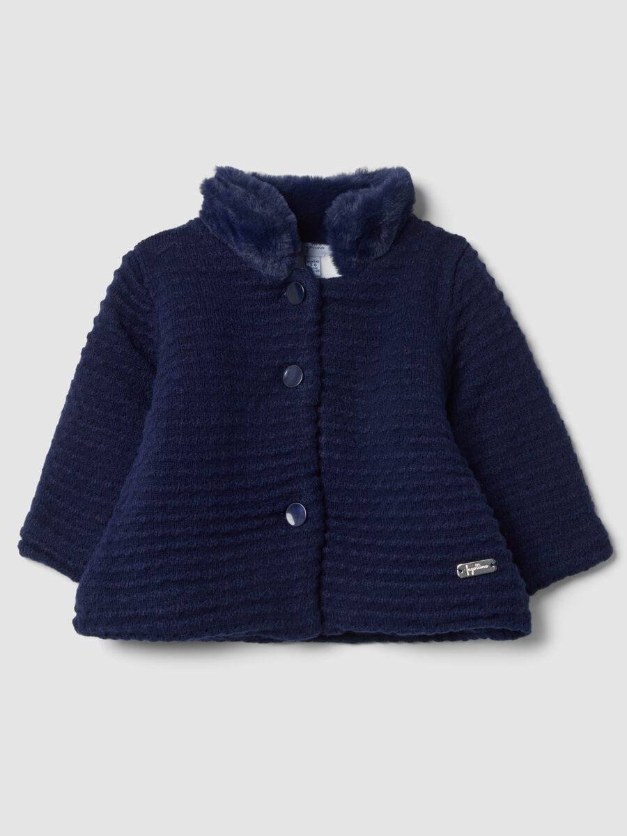 Cappotto blu notte imbottito con collo regular fit con collo effetto peluche_0
