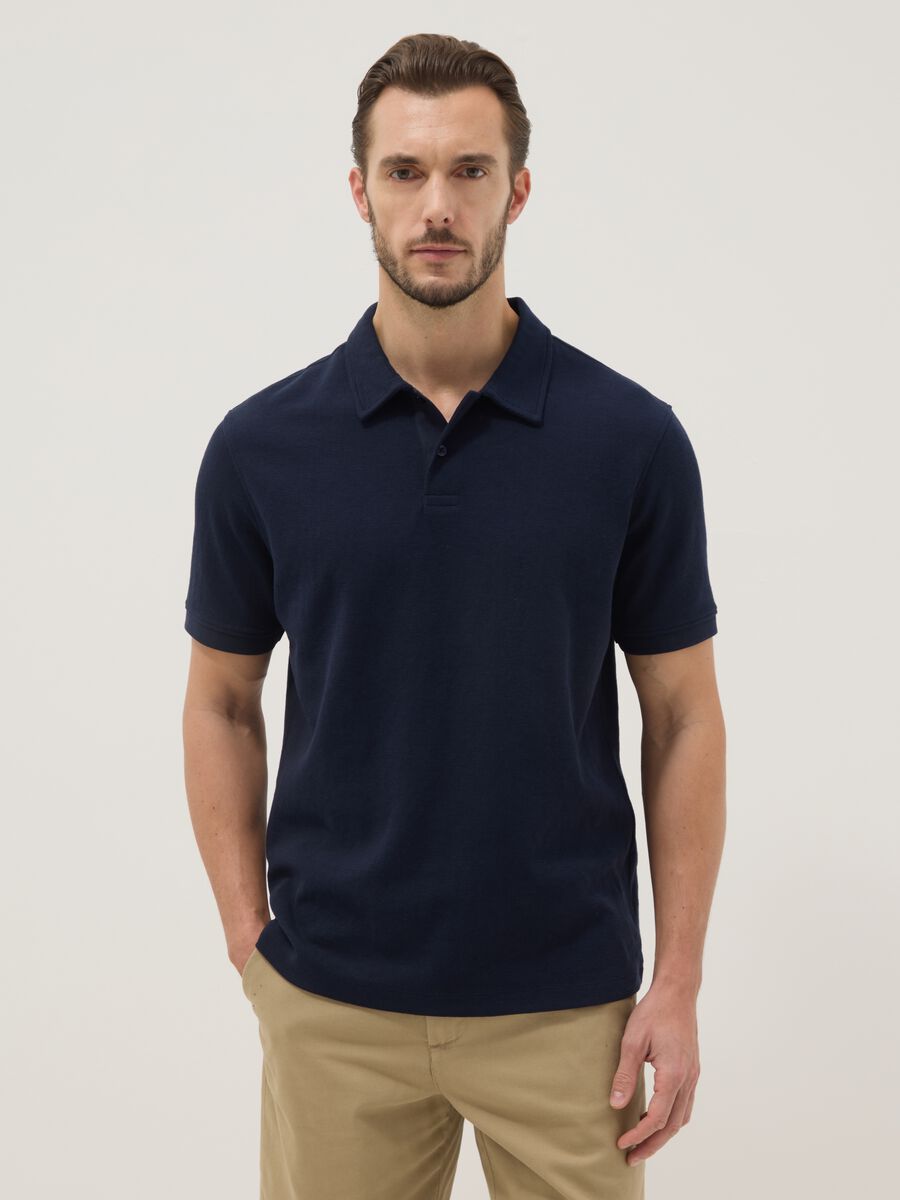 Regular fit blue stretch cotton polo_0