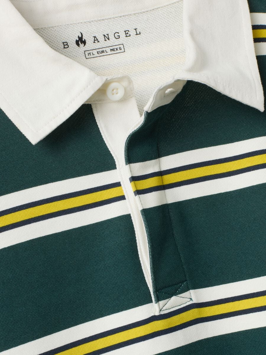 Green and yellow pure cotton striped polo shirt, regular fit_1
