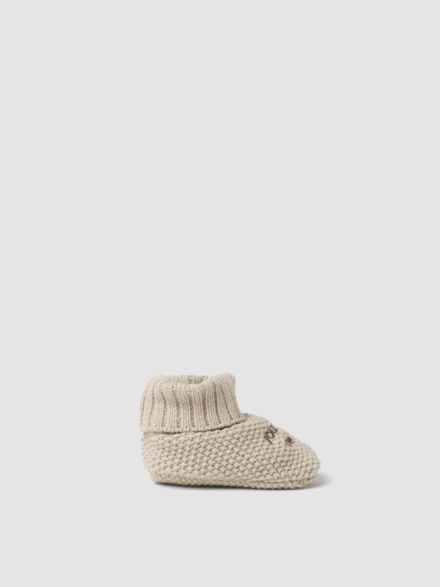 Grey pure cotton knitted booties with turn-up cuff_0