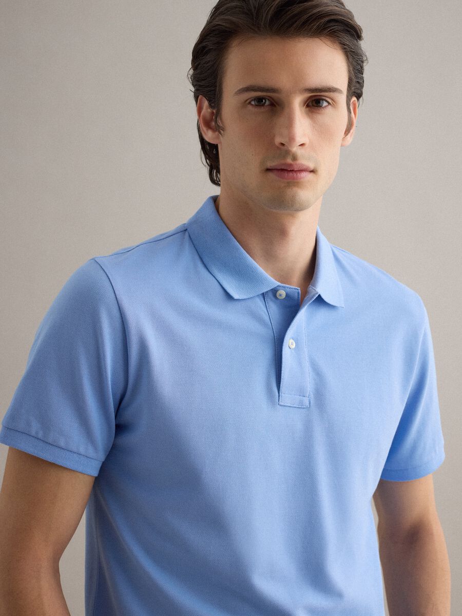 Sky blue pure cotton short sleeve polo, regular fit_0
