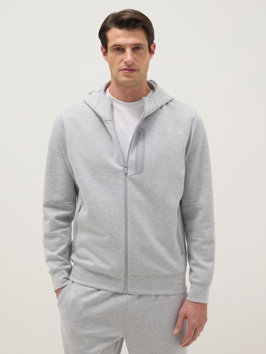 Grey regular fit hoodie with front zip collar_0
