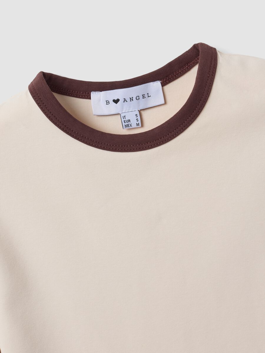 Beige fitted stretch cotton T-shirt with contrast trims_1