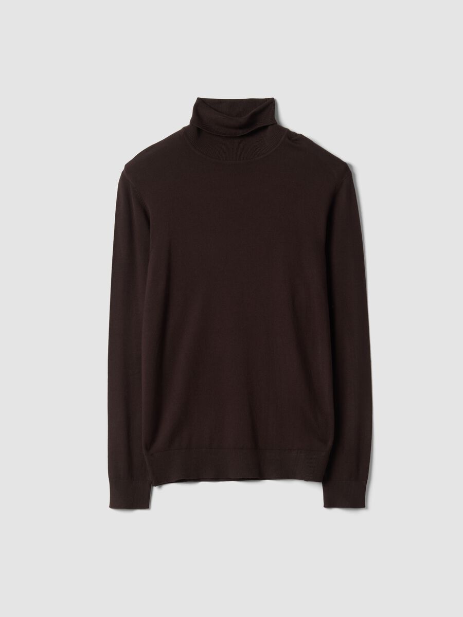 Maglia marrone in misto viscosa a dolcevita_0