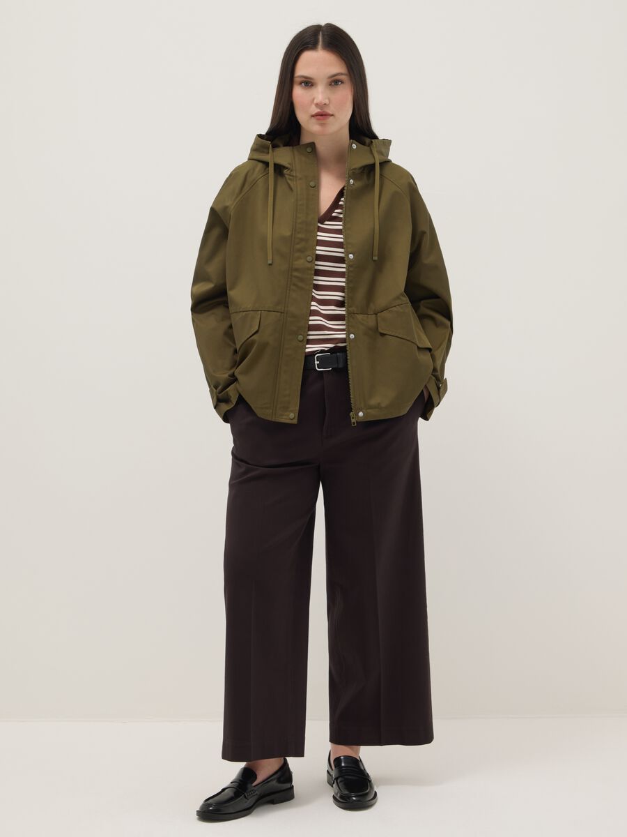 Regular fit green cotton blend parka jacket with hood_1