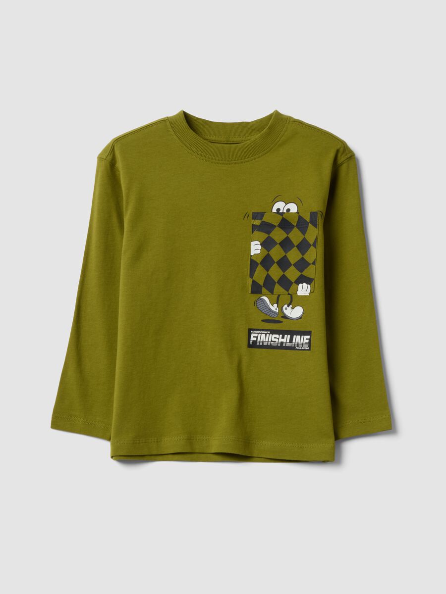 Green oversized pure cotton T-shirt with contrast print for boys_0