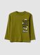 Green oversized pure cotton T-shirt with contrast print for boys_0