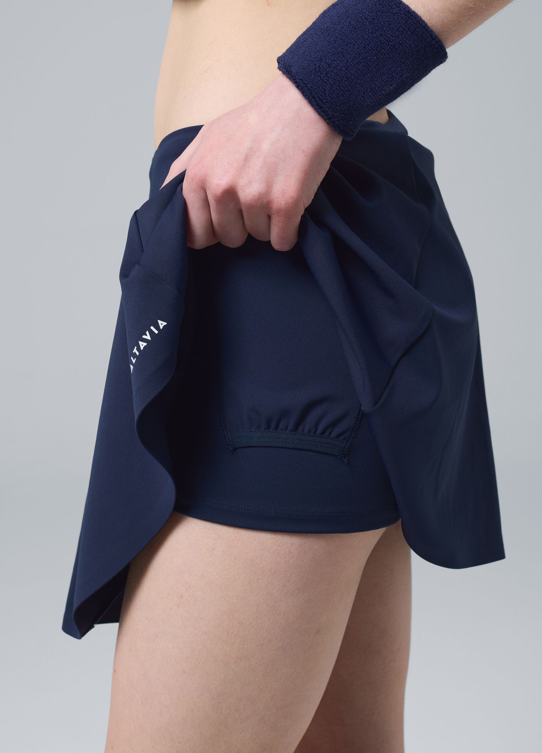 ALTAVIA COURT blue sports skirt in stretch technical fabric with integrated shorts