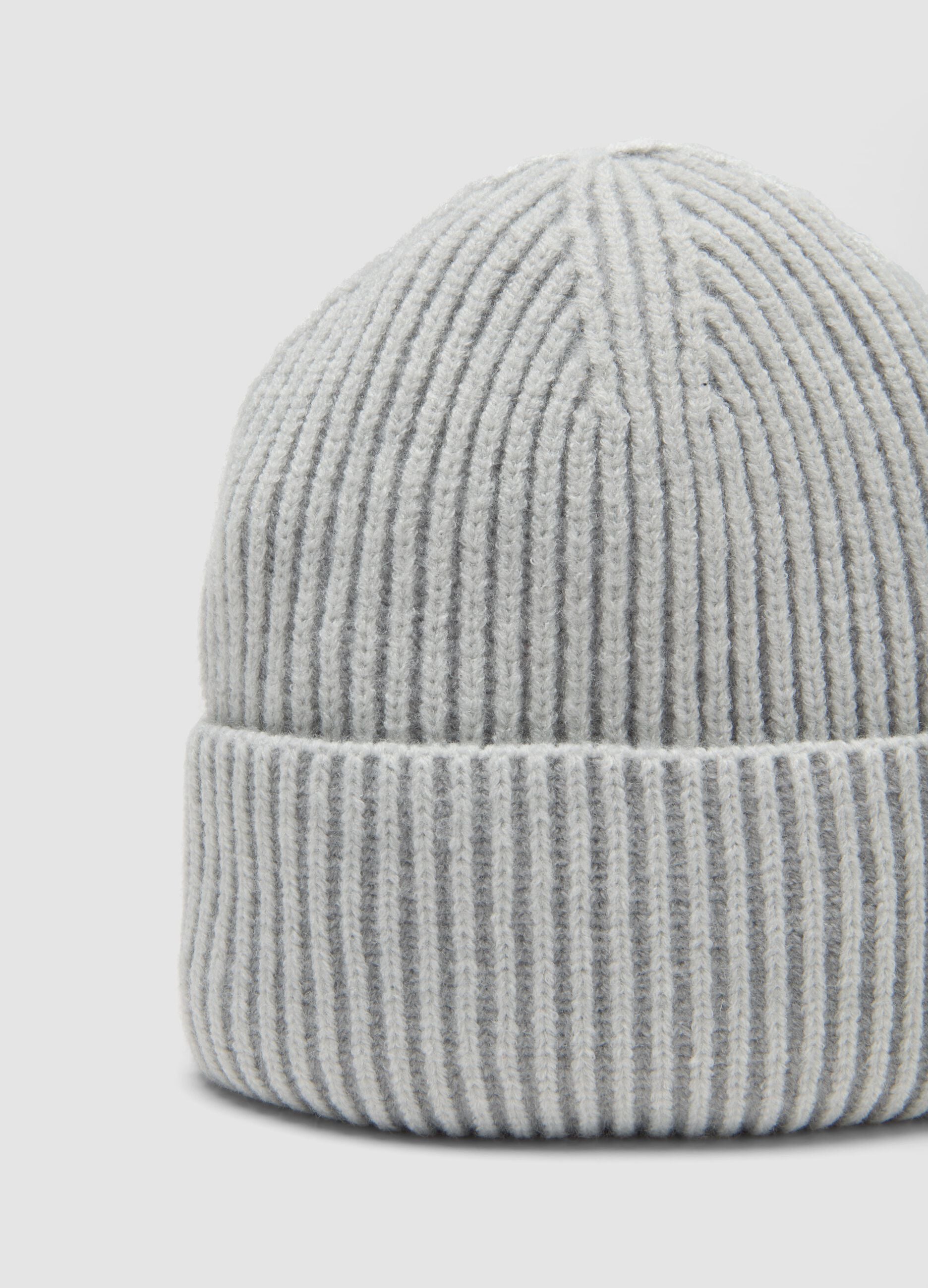 Light grey ribbed jersey knit beanie